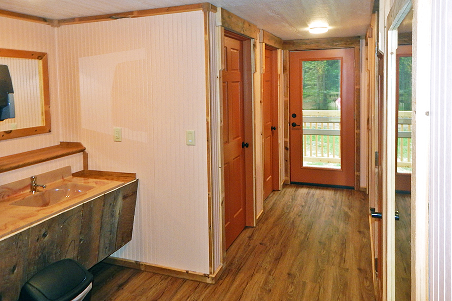 Remodeled bathhouse interior hall at Stonybrook Campground